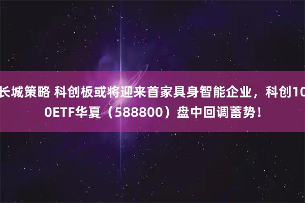 长城策略 科创板或将迎来首家具身智能企业，科创100ETF华夏（588800）盘中回调蓄势！
