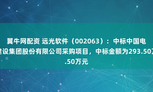 翼牛网配资 远光软件（002063）：中标中国电力建设集团股份有限公司采购项目，中标金额为293.50万元